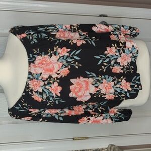 Billabong black with pink white green floral flowy long sleeve shirt size medium